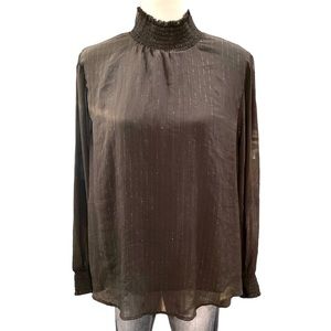 Women Black Sheer long sleeves top with turtle neckline